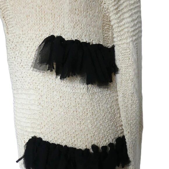 Saralam Hand Knit Handmade Fringe Decor Mini Dress Ivory & Black USA Size XS - Picture 9 of 15